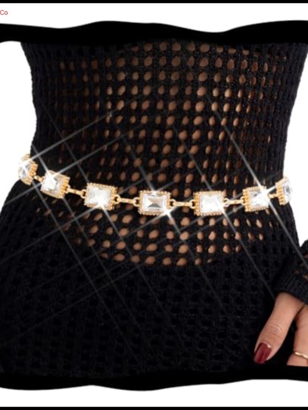 Rhinestone Waist Chain Gold Metal Body Jewelry Belt for Women